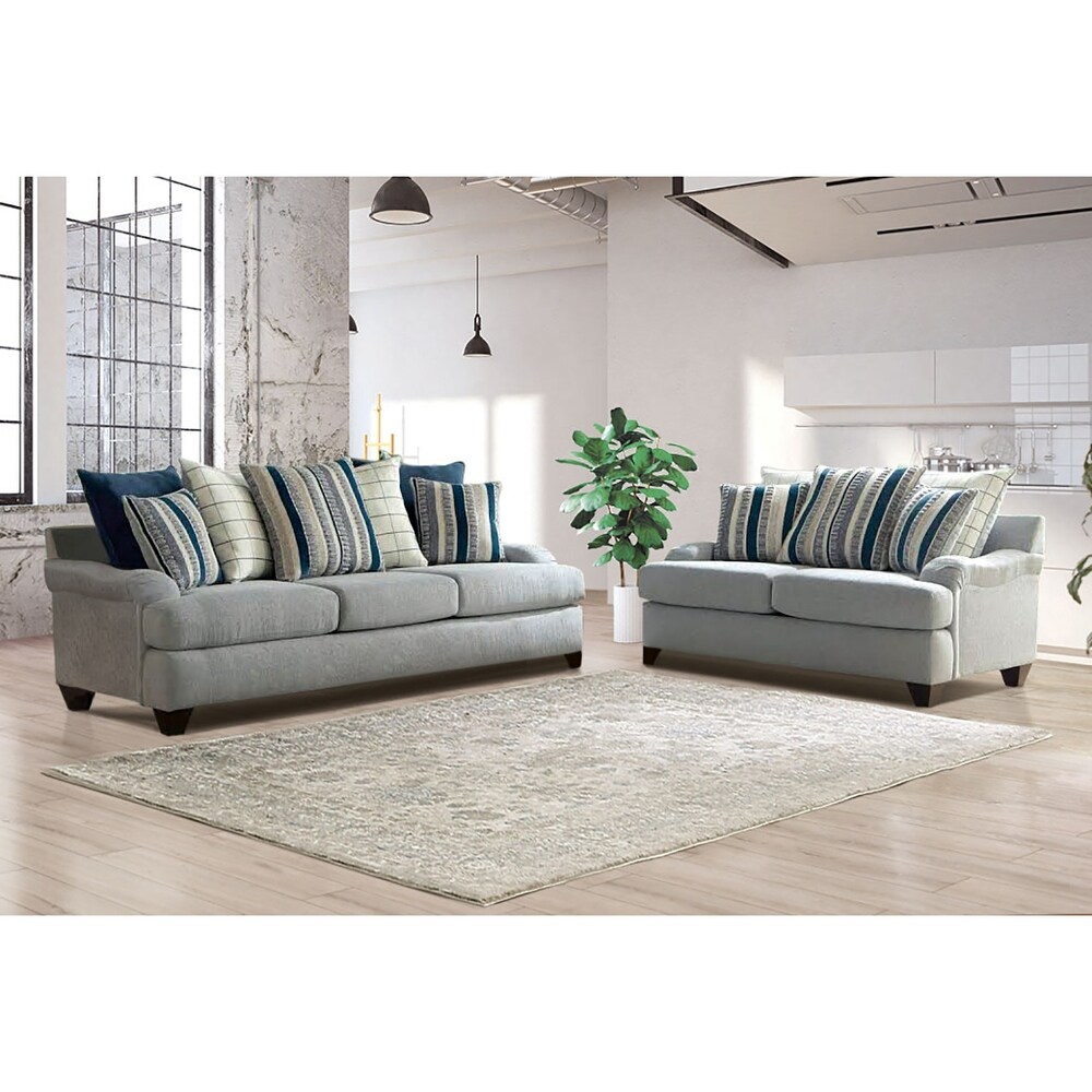 Vogdon Contemporary Grey Chenille Padded 2 Piece Sofa Set by Furniture of America