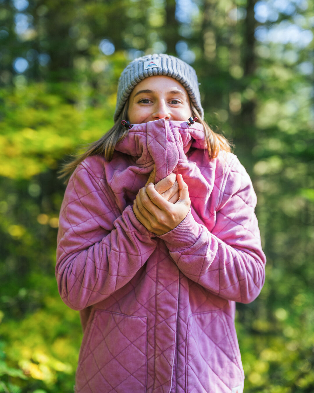 Clementine Recycled Quilted Popper Up Hoodie - Mauve Haze