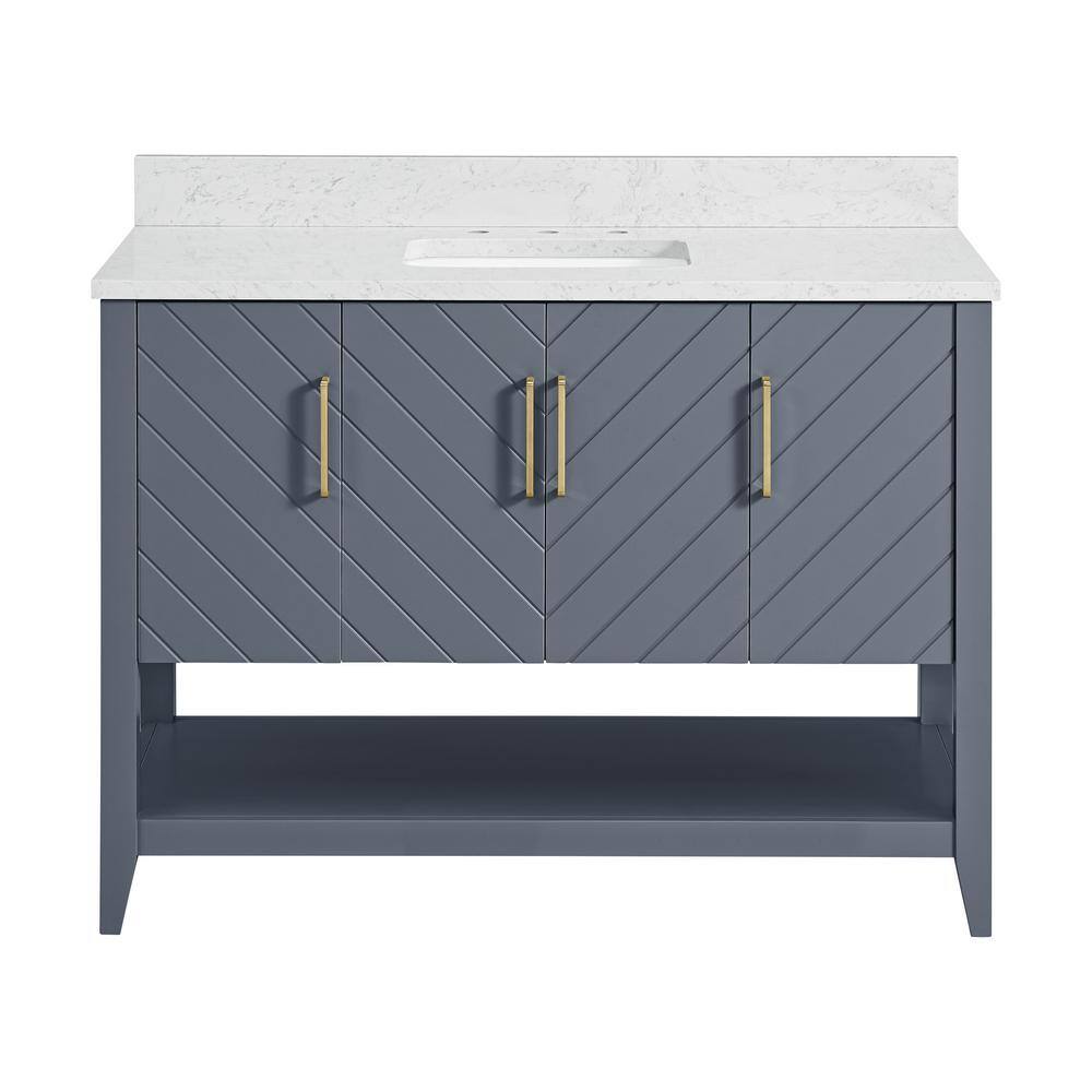 Home Decorators Collection Baybarn 48 in. W x 22 in. D x 35 in. H Bath Vanity in Blue Ash with Engineered Carrara Top and Sink 1924VA48-310925