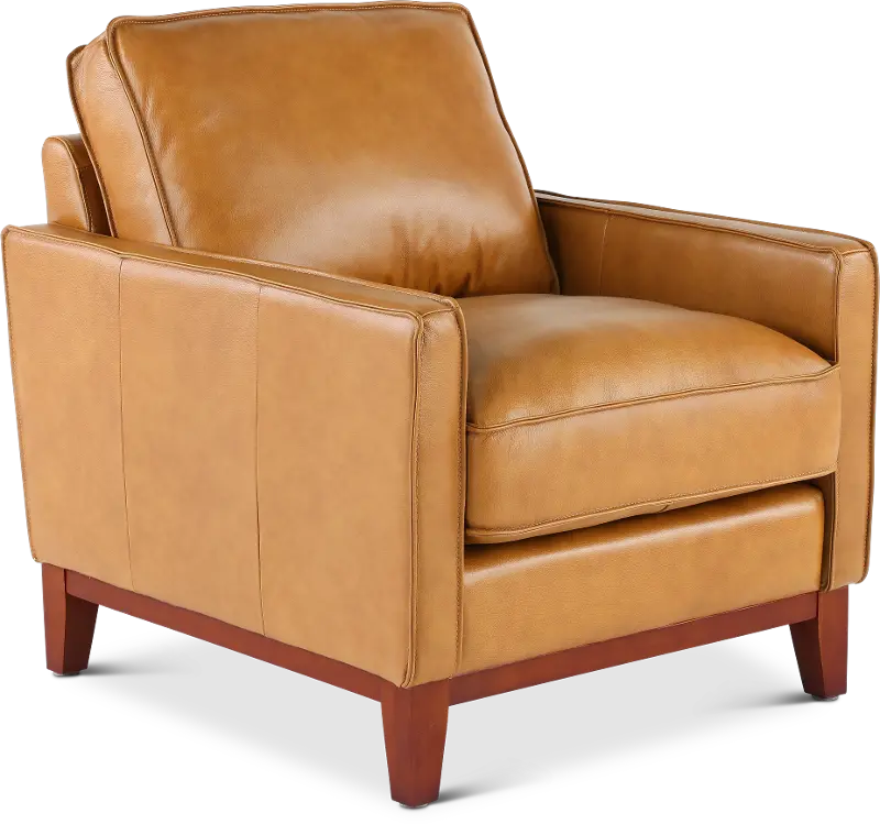 Newport Mid Century Modern Camel Brown Leather Chair