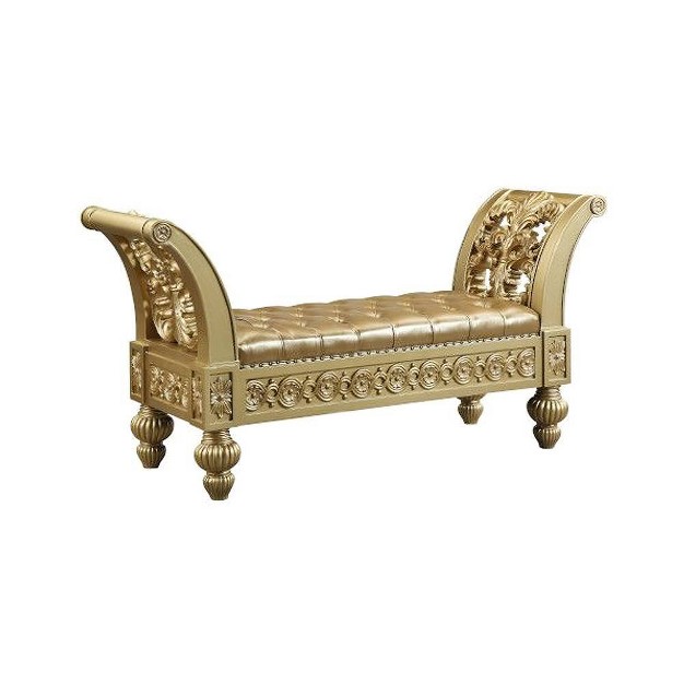 Seville Pu Bench Gold Finish Acme Furniture