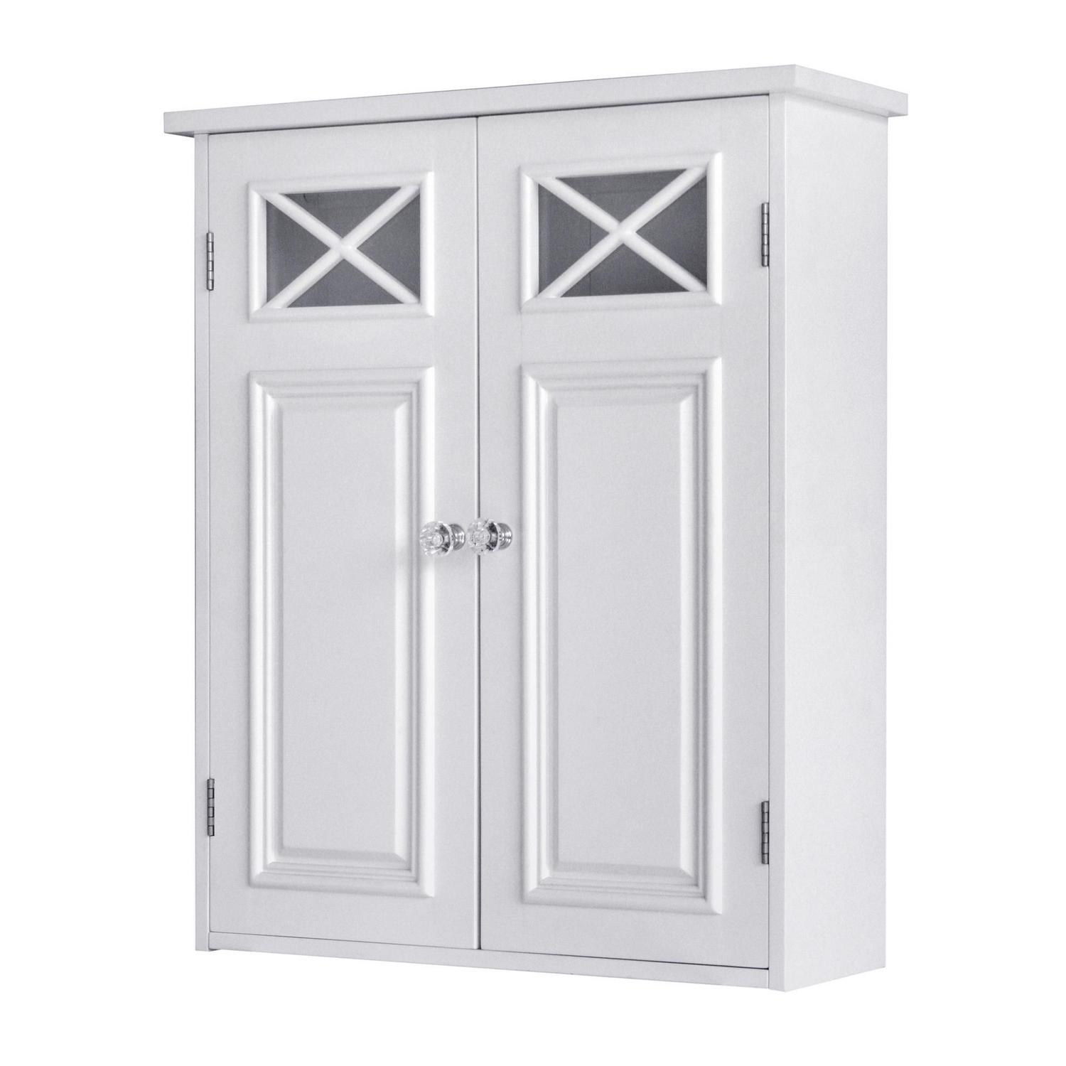 Teamson Home Dawson Wooden Wall Cabinet with Cross Molding and 2 Doors， White