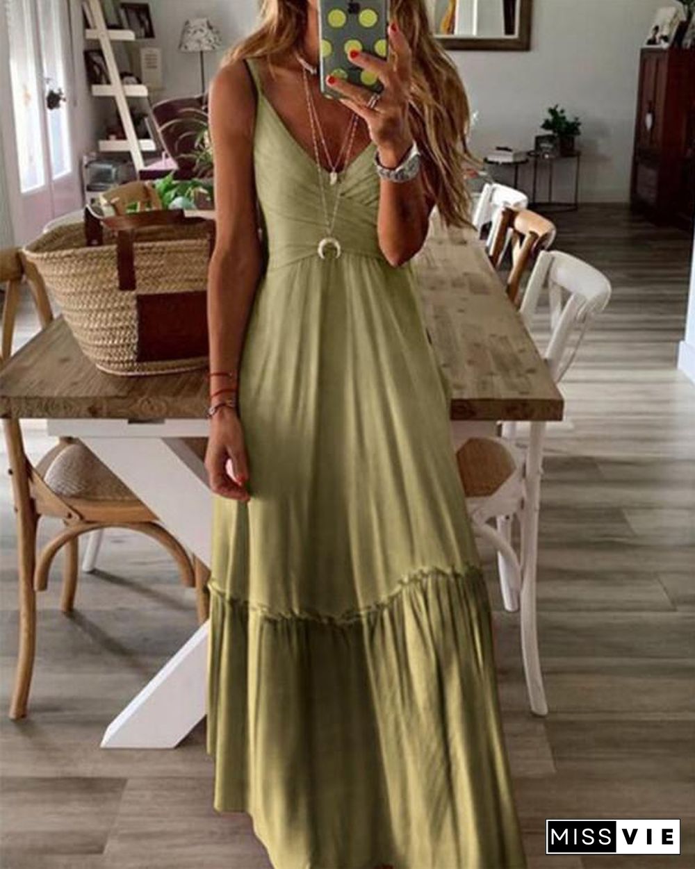 Sleeveless V Neck Beach Holiday Daily Fashion Maxi Dresses