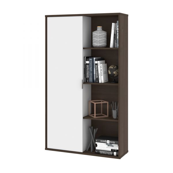 Bestar Aquarius Bookcase with Sliding Door - Antigua and White