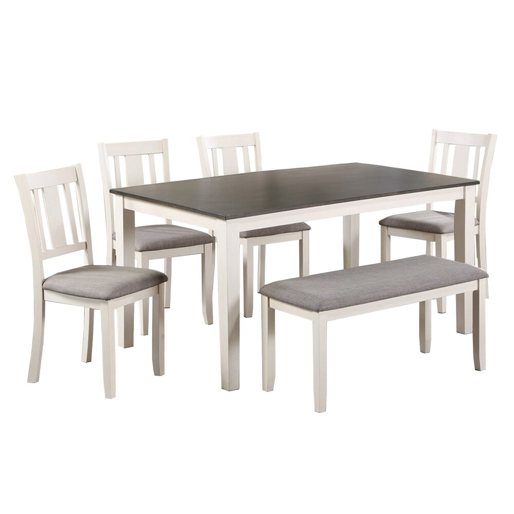 Casey 6 Piece Dining Table and Chairs Set with Bench  Farmhouse White  Gray