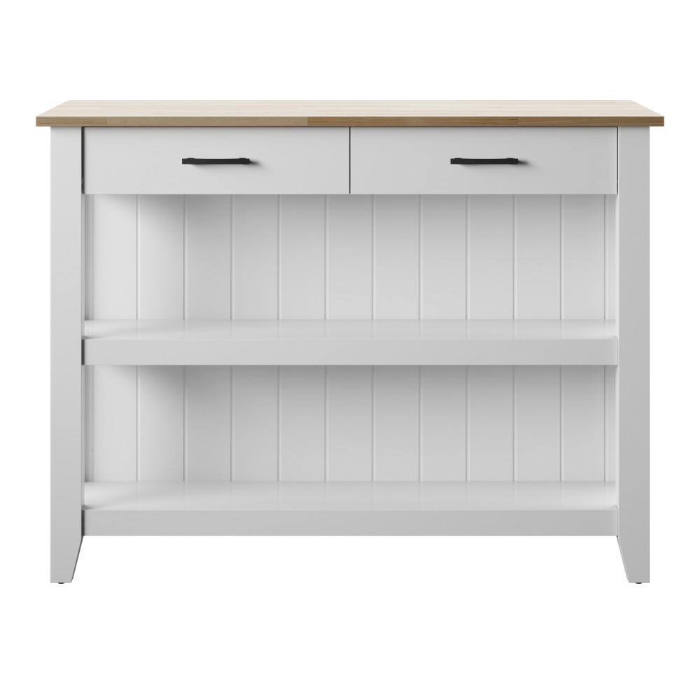 Twin Star Home White Kitchen Island with Open Shelves KI10890-TPT85