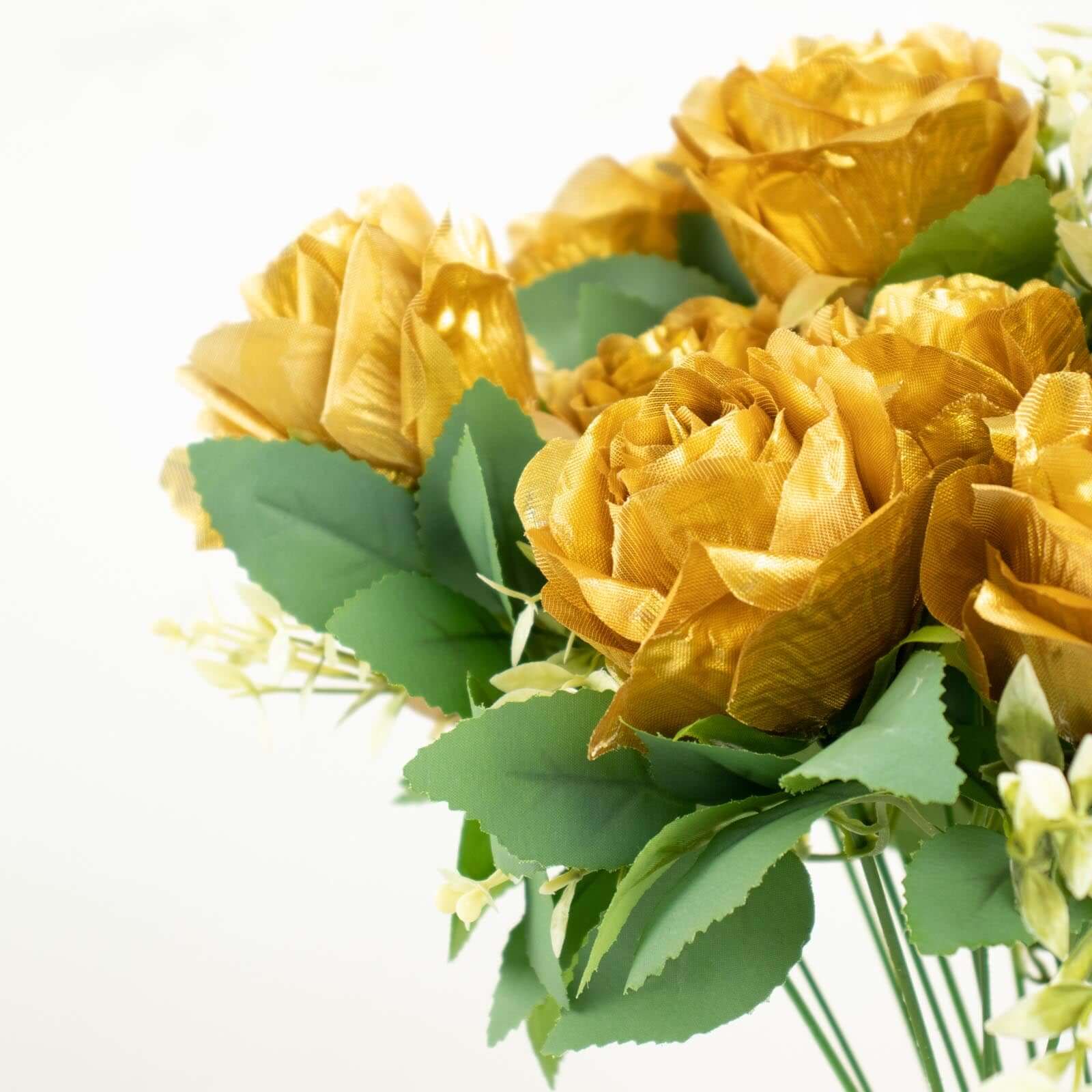 2 Bushes Gold Artificial Silk Rose Flower Arrangements, Real Touch Long Stem Flower Bouquet 18