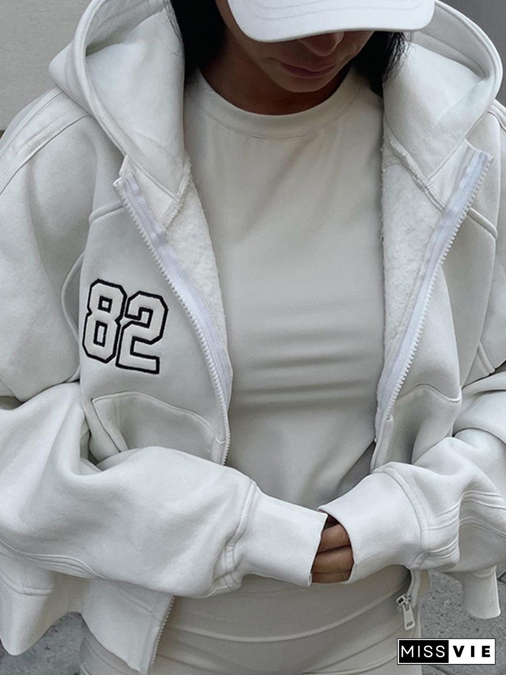 Number Embroidery Embellished Oversized Hoodie