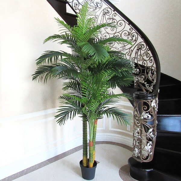 7.25ft Deluxe Real Touch Artificial Areca Palm Tree Tropical Plant in Black Pot