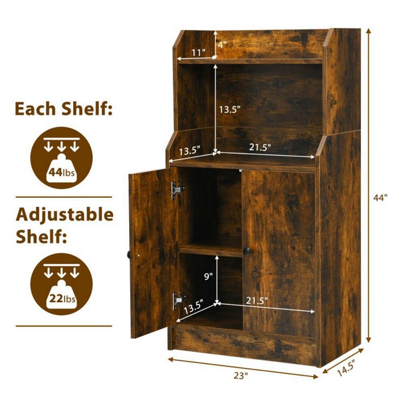 Hivago Storage Cabinet Bookcase with Doors and Display Shelf-Rustic Brown