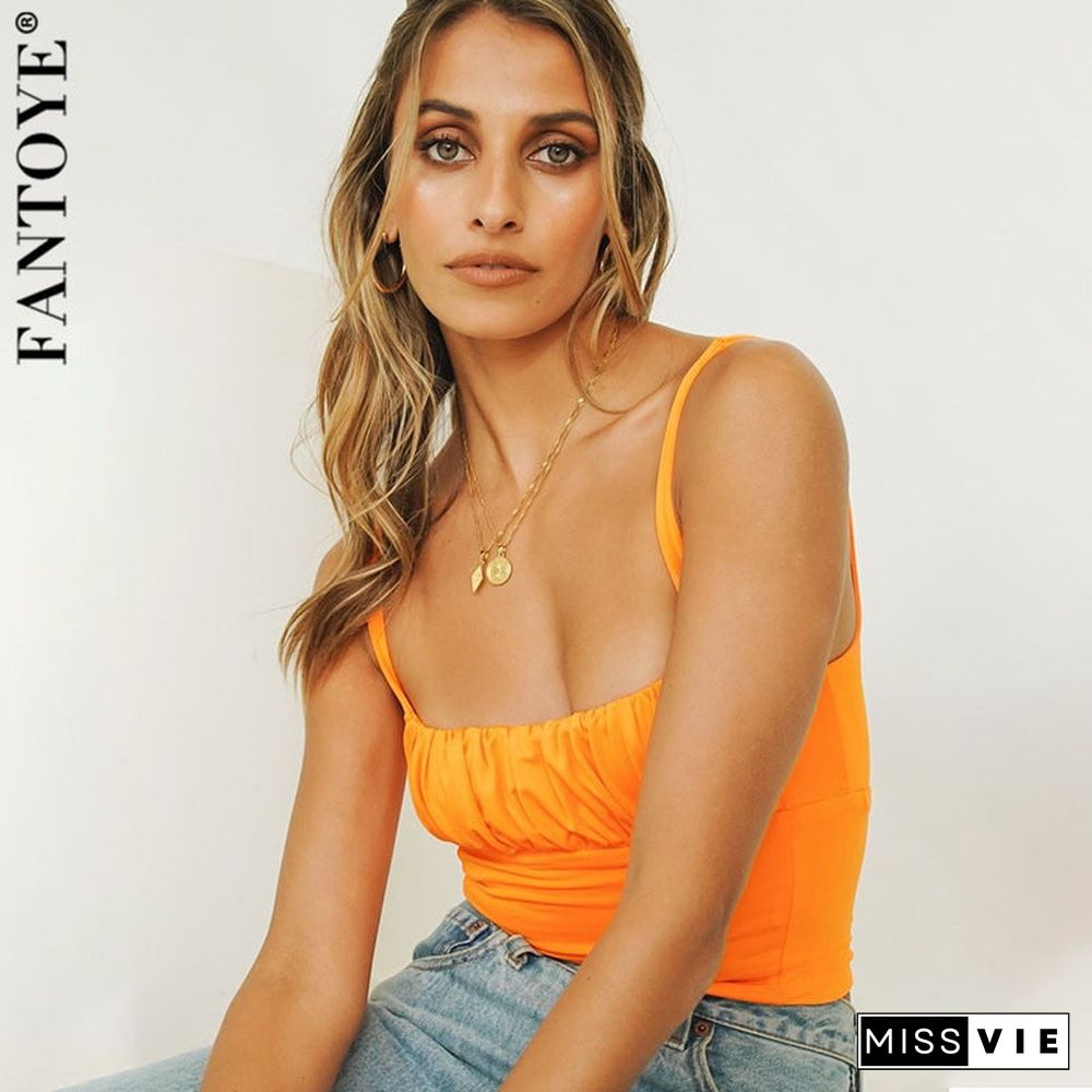 Fantoye Women Summer Fashion Ruched Camisole Sexy Mujer Backless Tank Top Streetwear Femme Mini Camis For Women Casual Crop Tops