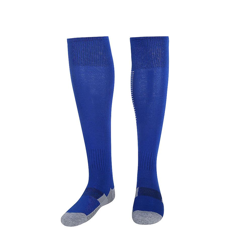 1pair / Set Male Soccer Football Sport Knee-high Anti-slip Thick Tube Socks Blue White Stripes