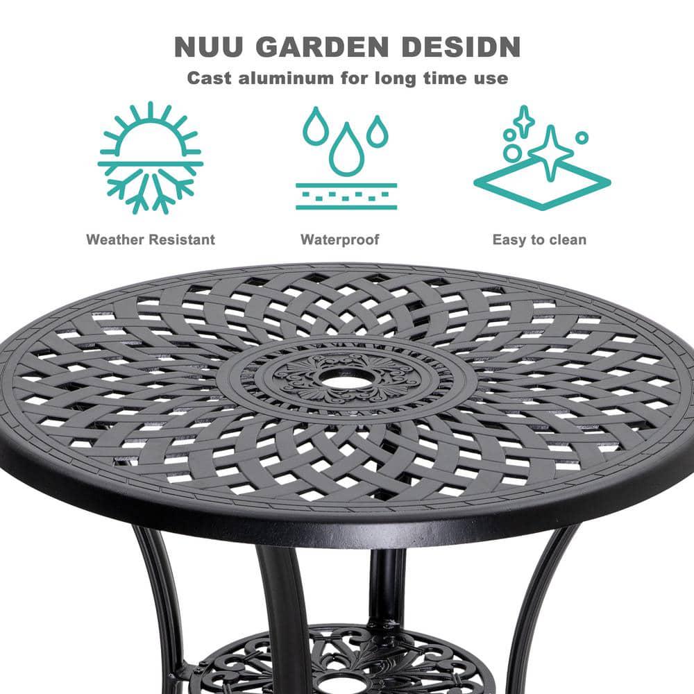 Nuu Garden Black Cast Aluminum Round Outdoor Dining Bistro Table