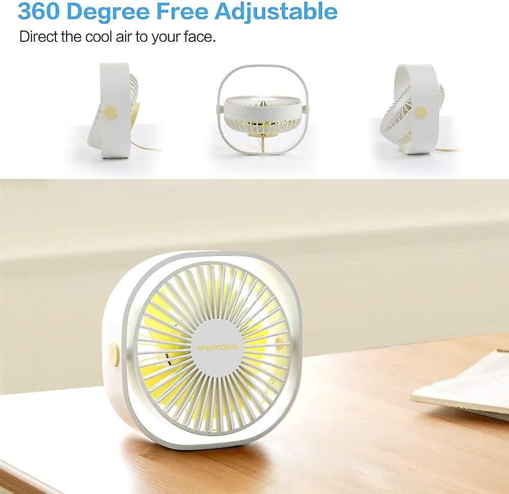 Small Personal Usb Desk Fan， 3-speed Usb Powered Portable Desk Fan， High Wind， Quiet Operation， For Outdoor Travel In The Home Office Car (natural Whi