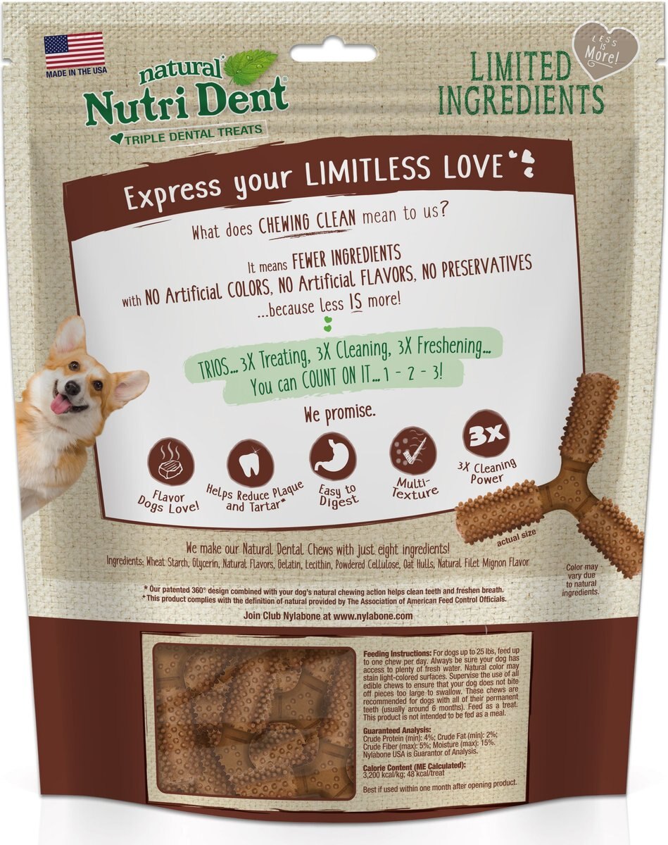 Nylabone Nutri Dent Easy Hold Trios Dental Dog Chew Treats， Regular， 20 count