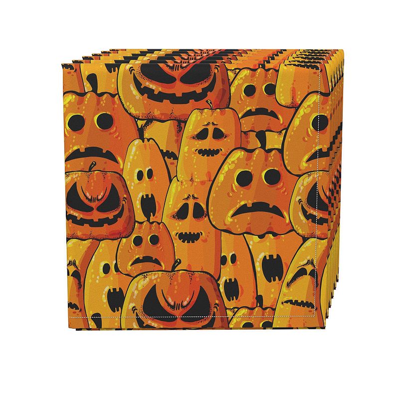 Napkin Set， 100% Polyester， Set of 4， 18x18， Pumpkin Ghost Faces