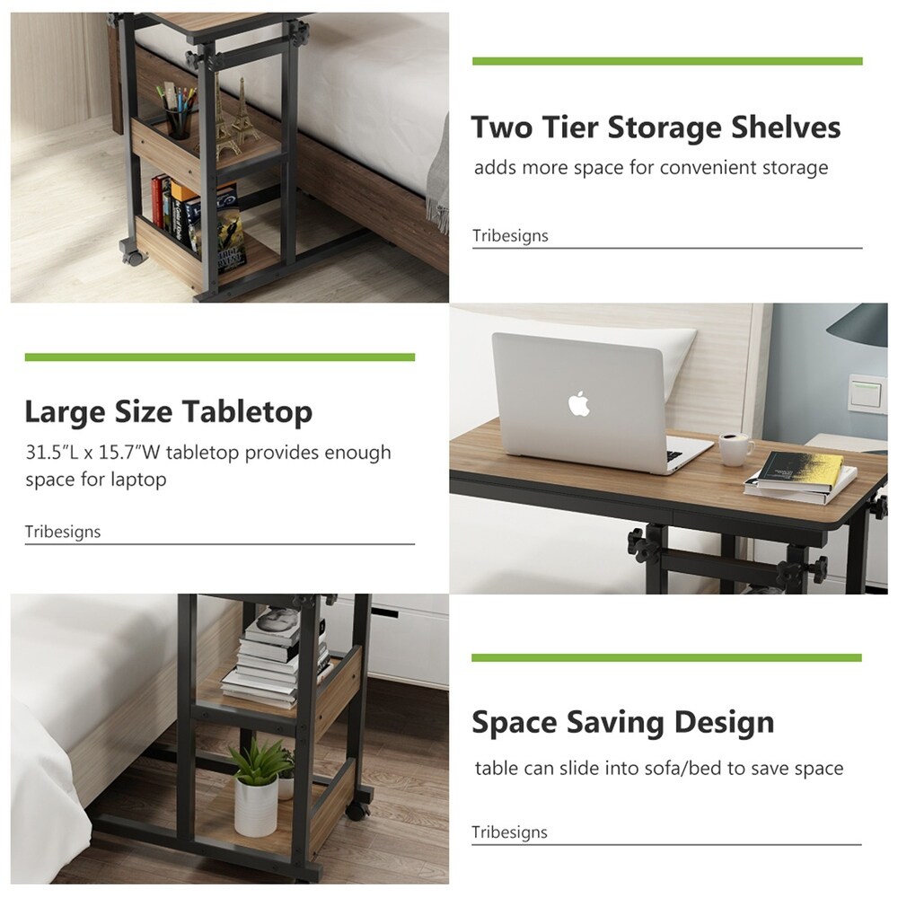 Snack Side Table  Mobile End Table Height Adjustable Bedside Table