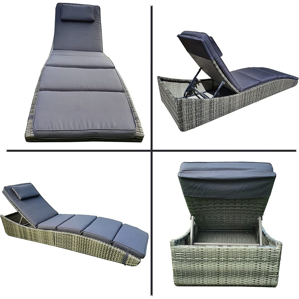 Outdoor SunBathing Wicker Reclining Chaise Lounge with Cushion Folding Sun Lounger Chair Patio Backrest Pillow