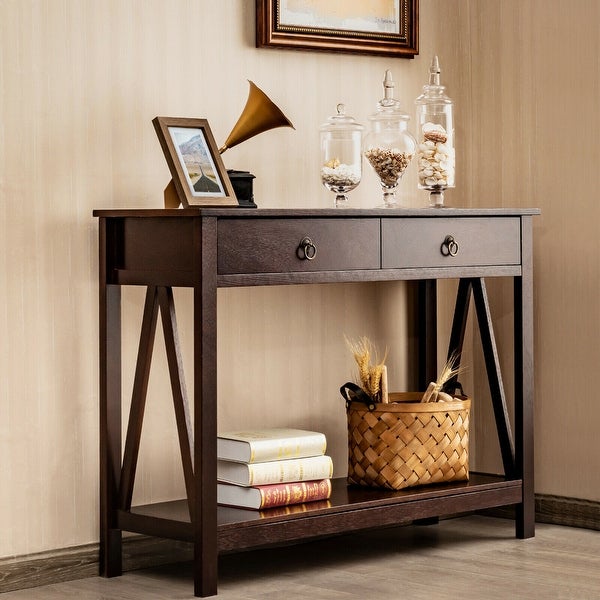 Gymax Console Table Accent Sofa Side Table with Drawer Shelf Entryway - 42'' x 14'' x 31''