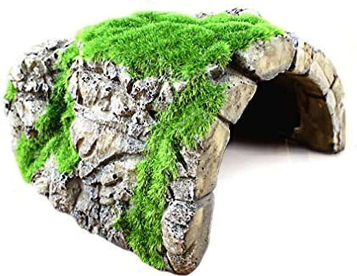 SunGrow Hide and Climbing Resin Rock Cave with Artificial Moss Betta Fish Aquarium Decor