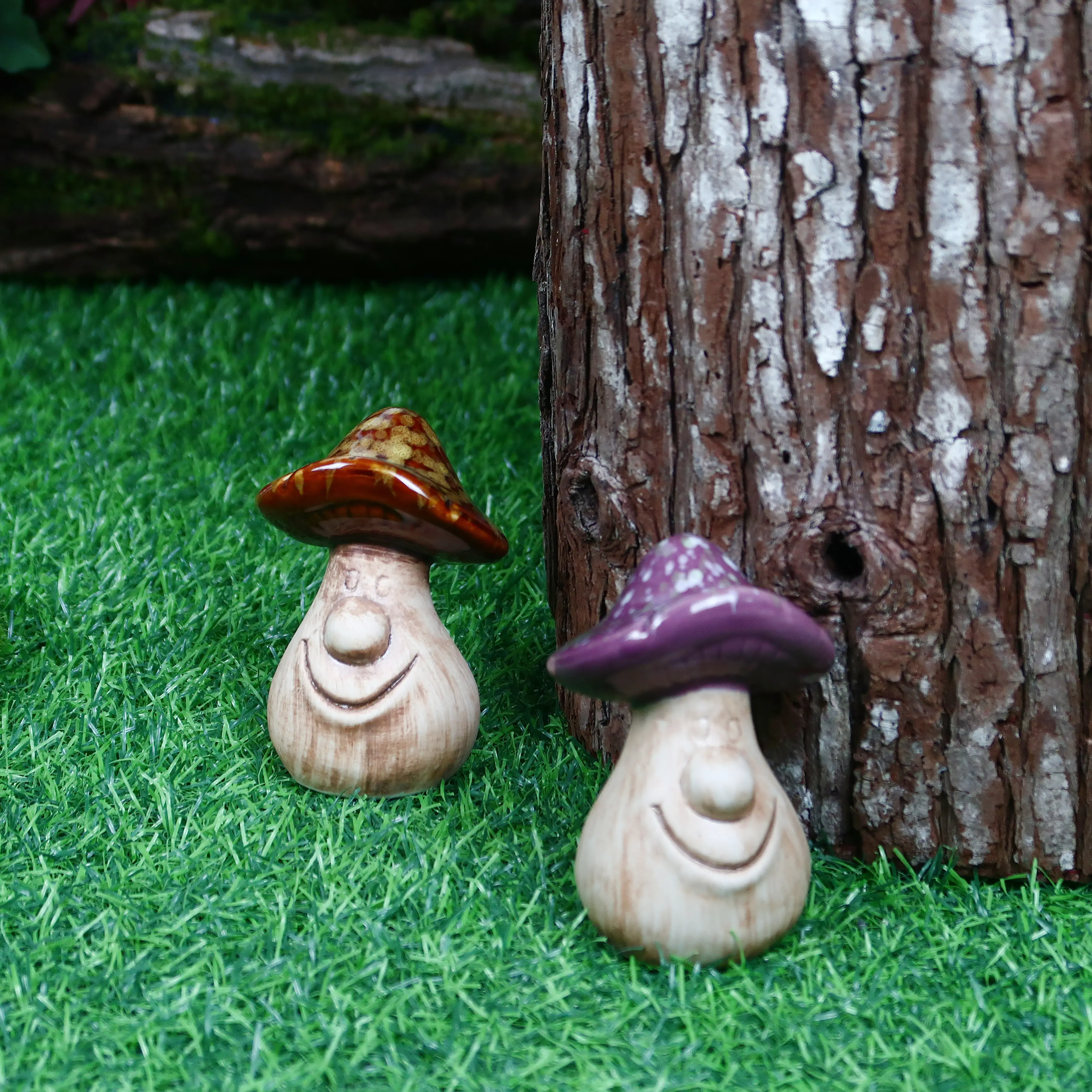 Fairy Tale Style Ceramic Ornament Mushroom Human Face Artificial Plant Garden Outdoor Decoration Ceramic Mushroom Ornament