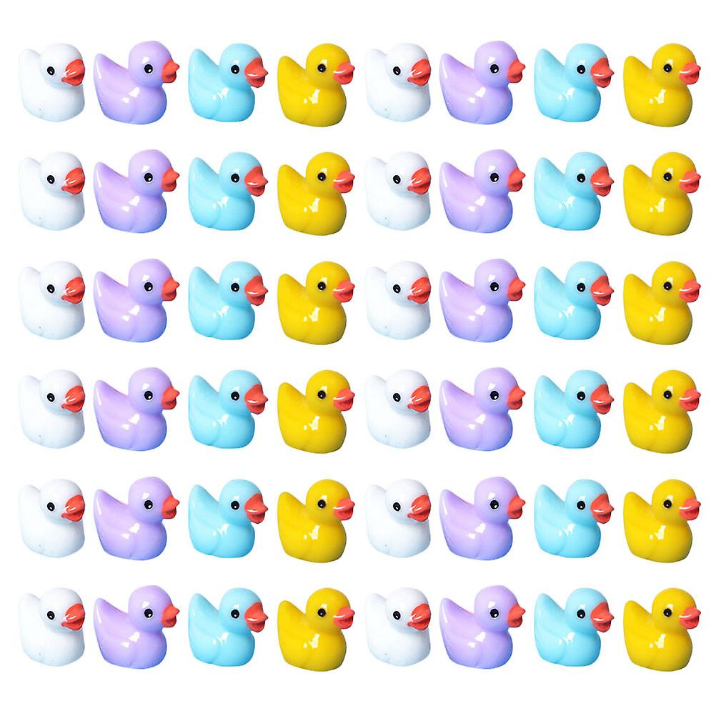 80pcs Mini Resin Ducks Figures Cute Tiny Ducks Resin Miniatures Animals Model (mixed Color)