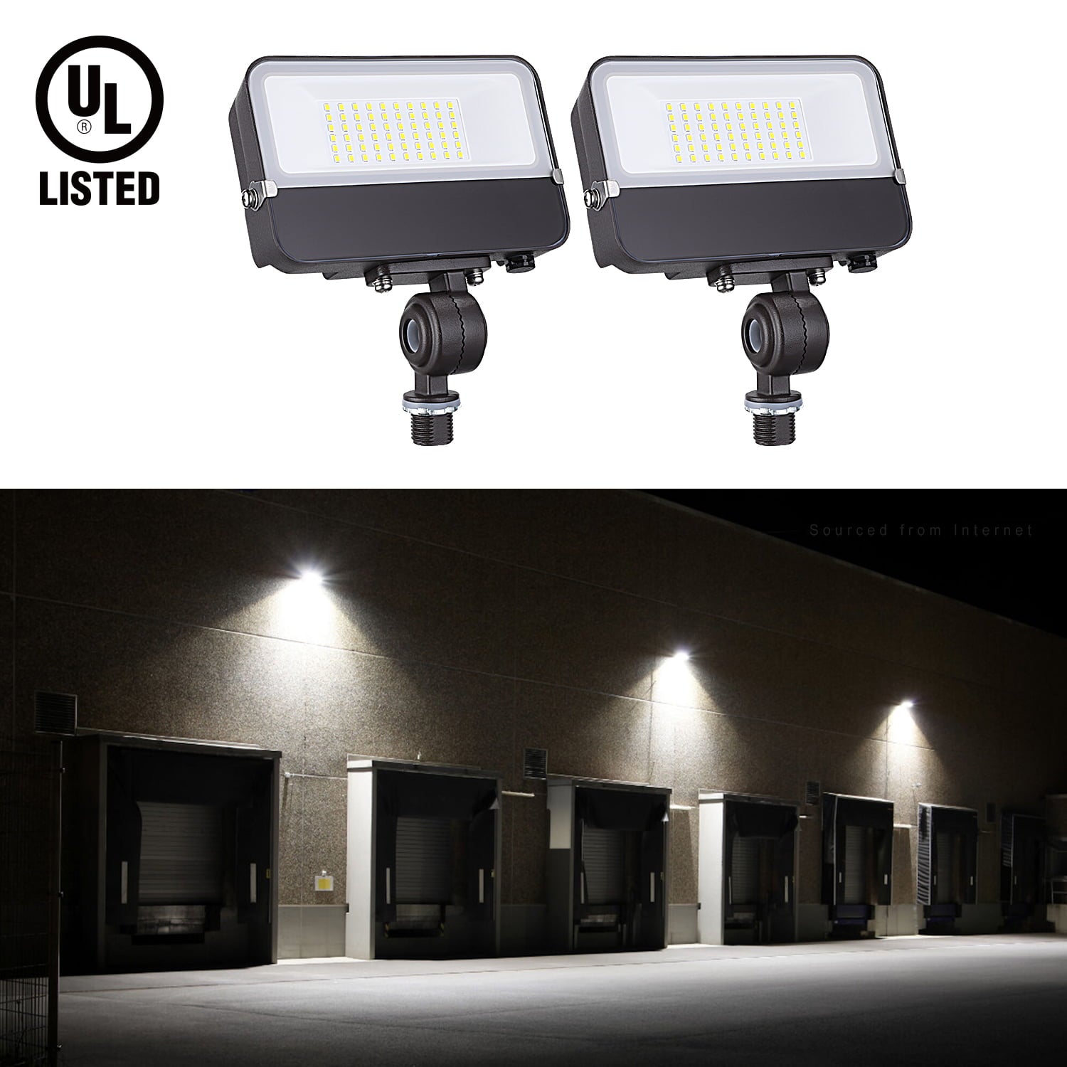 LEONLITE 2 Pack 30W LED Flood Light with Knuckle Mount， 300W Eqv.， 120V Outdoor Area Light， 5000K Daylight， for Wall Washing Signage Lighting， Billboard Lighting， Flag Lighting