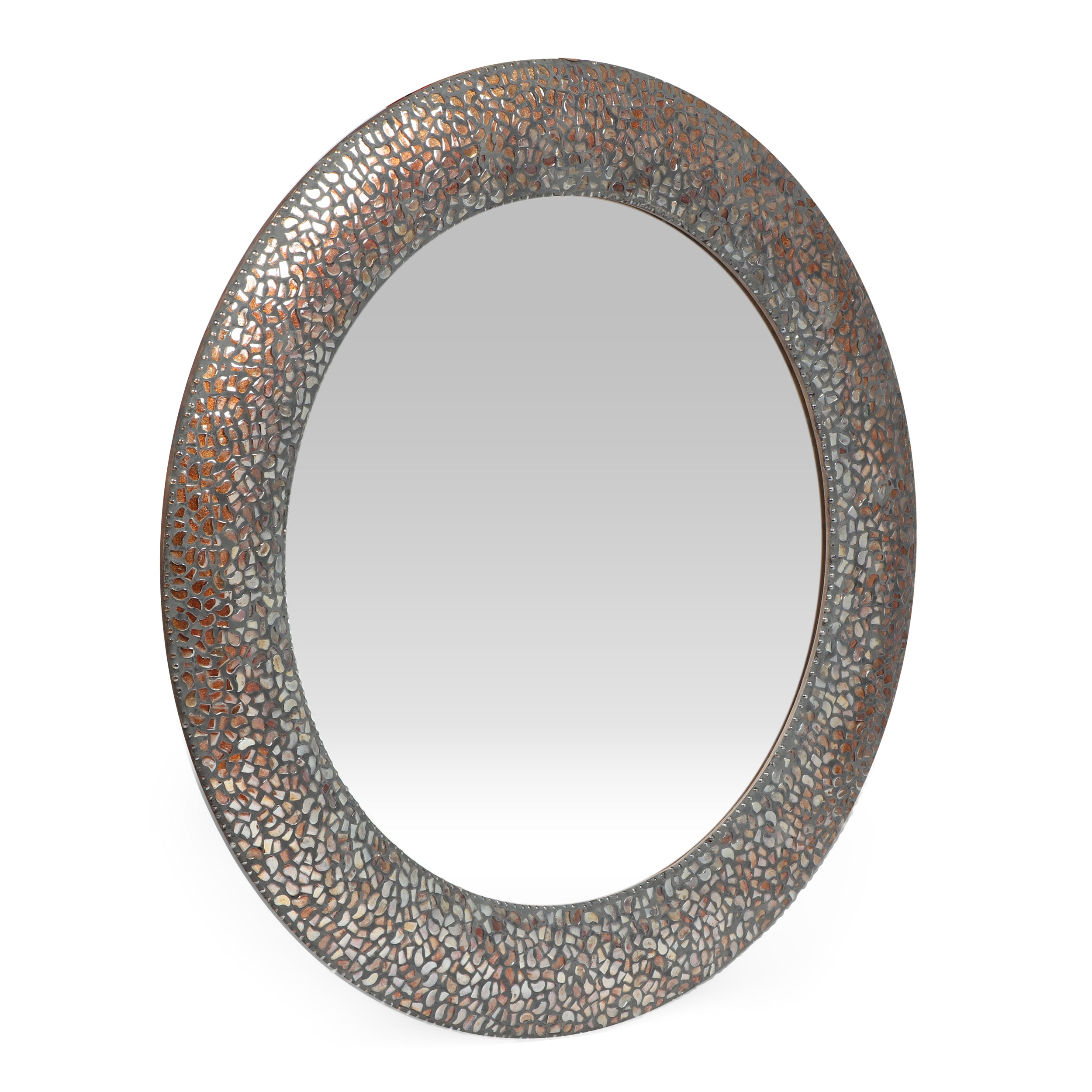 Jewett Traditional Handcrafted Round Mosaic Wall Mirror, Golden Brown