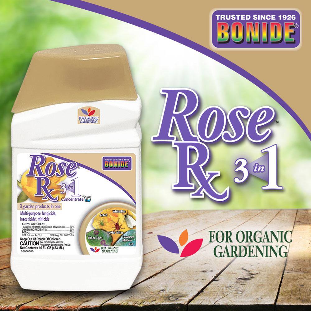 Bonide Rose Rx Multi-Purpose Fungicide Insecticide and Miticide 16 oz. Concentrated Solution for Organic Gardening 917