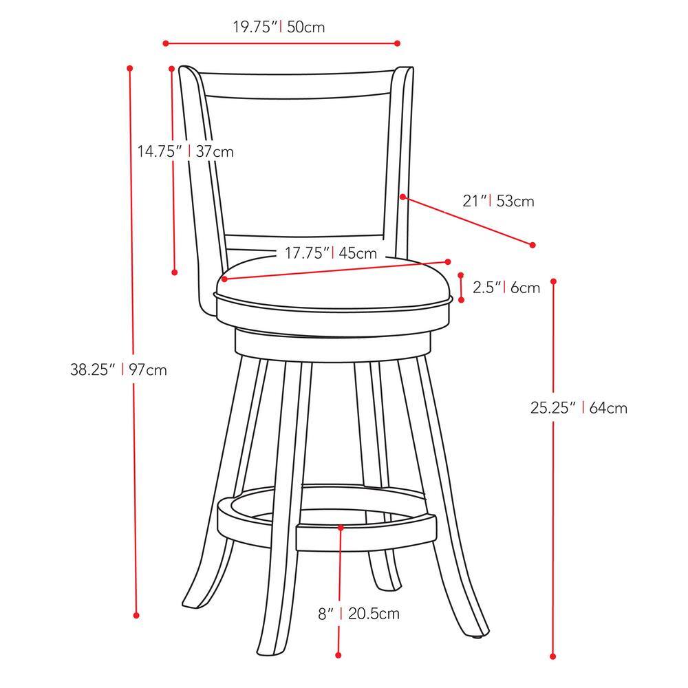 CORLIVING Woodgrove 25 in. Counter Height White Wood Swivel Bar Stools with White leatherette Seat and Backrest (Set of 2) DWG-114-B