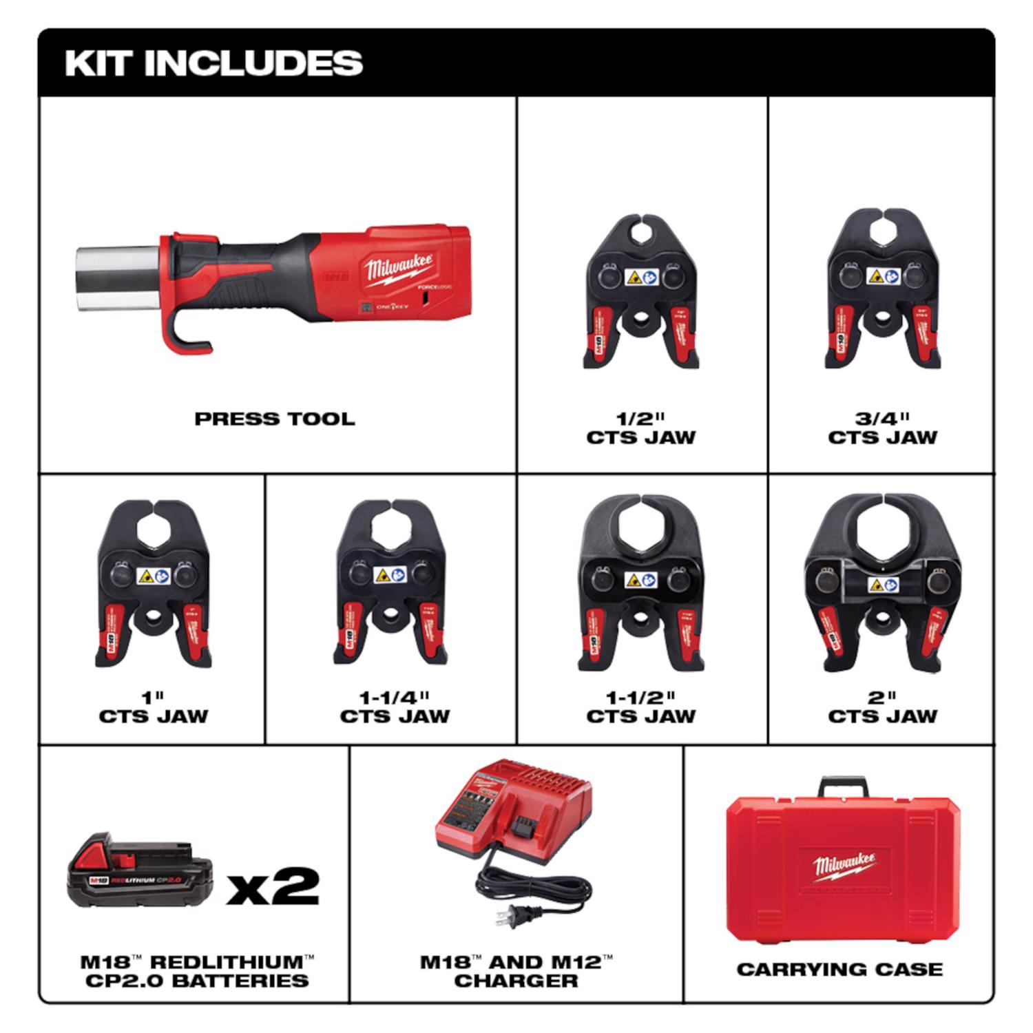 MW M18 7/8 in. Press Tool Kit 14.17 in. L Black/Red 10 pc