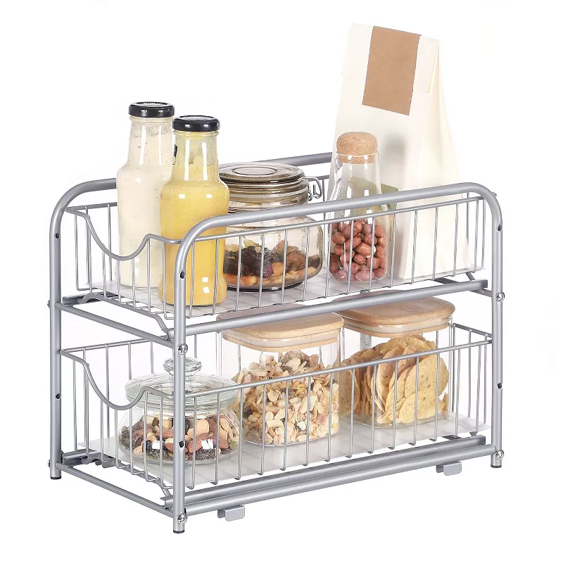 Silver 2-tier Pull Out Sliding Cabinet Organizer