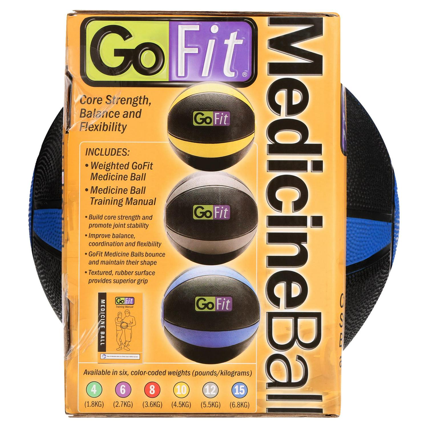 GoFit Medicine Ball， Training Manual Set Textured Medicine Ball  Multiple increments of weight