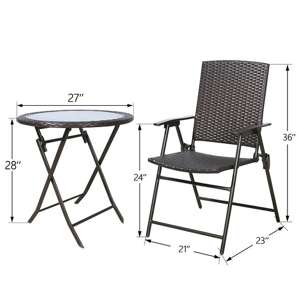 3 Piece Outdoor Wicker Set with Dining Chairs and Folding Garden Table -  - 37253273