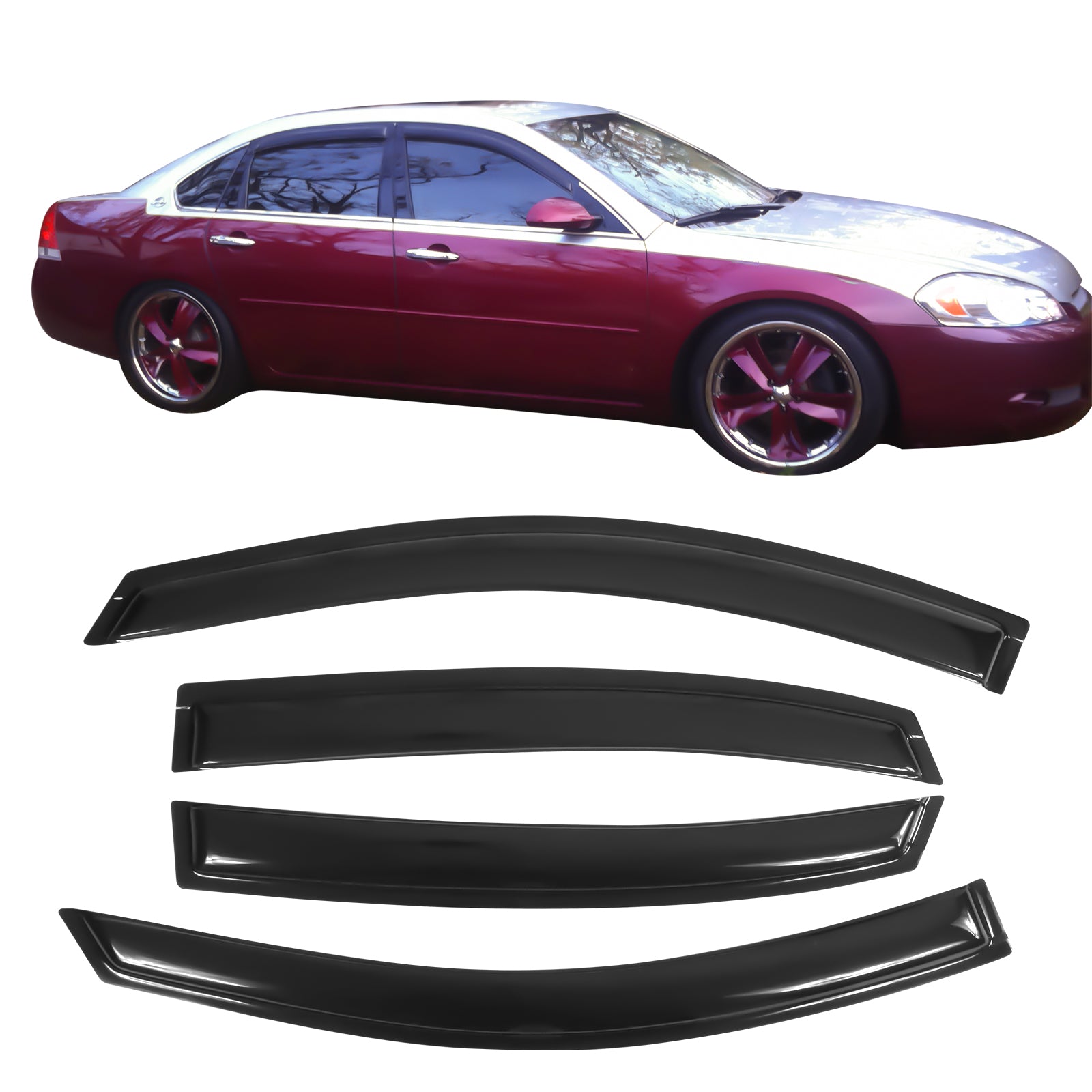 Ikon Motorsports Compatible with 06-13 Chevy Impala and 14-16 Impala Limited Sedan Acrylic Window Visors Vent Deflector Rain Guard 4Pc Set Outside Mount 2006 2007 2008 2009 2010 2011 2012 2013