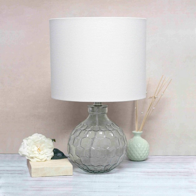 Contemporary Engraved Honeycomb Glass Table Desk Lamp With Fabric Shade Clear white Lalia Home