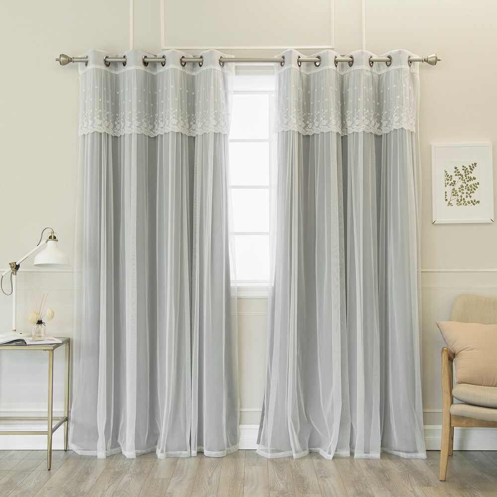 Aurora Home Tulle Sheer with Attached Valance   Blackout Mix   Match