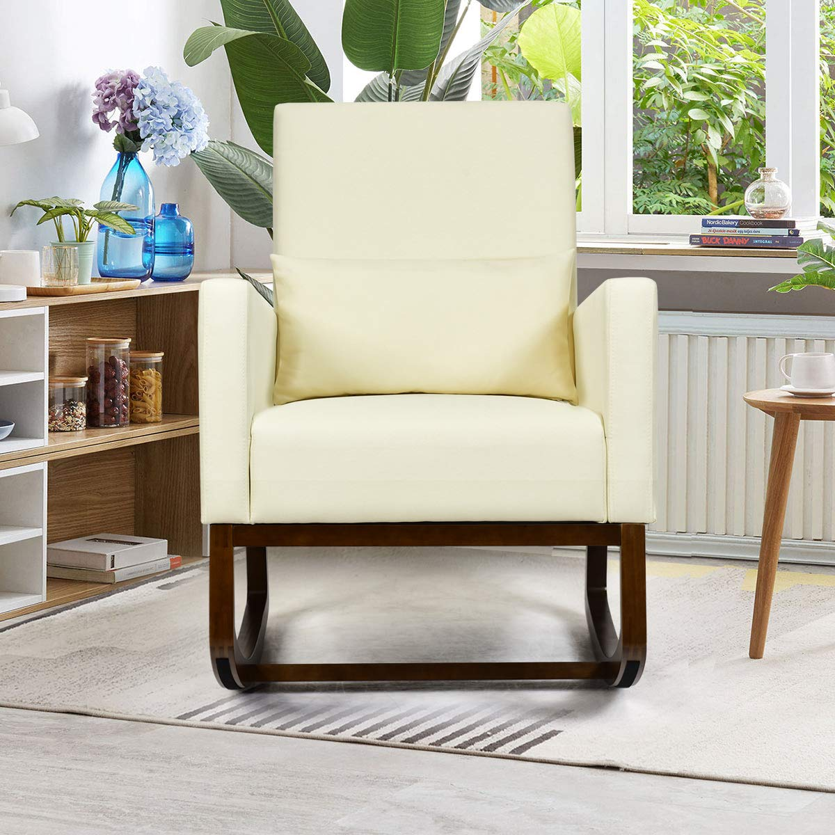 Giantex Upholstered Rocking Chair, Modern High Back Armchair