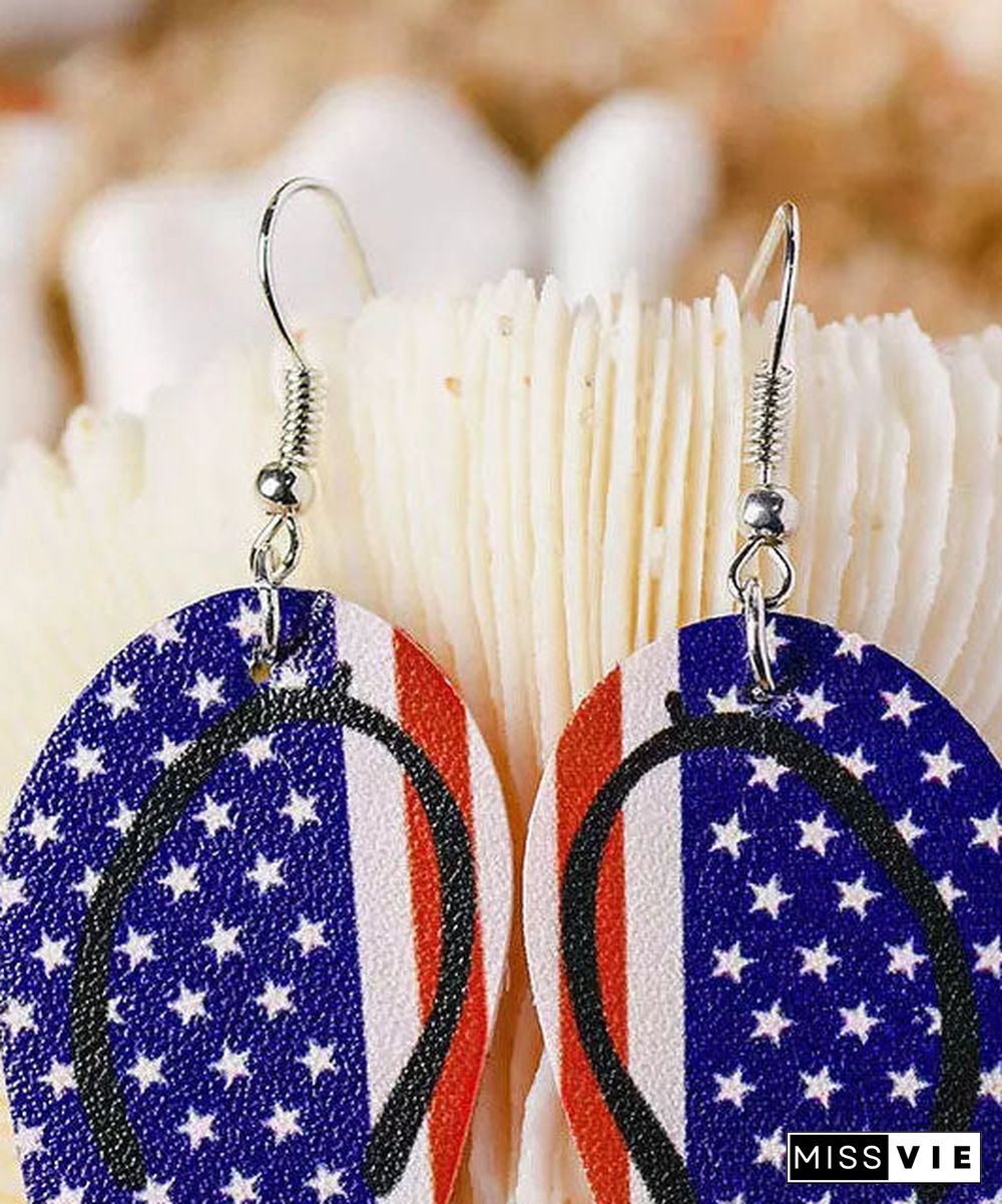 Cute Independence Day Theme Print Slipper Shape Leather Earrings