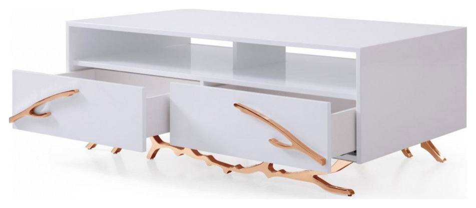 Spiro Modern White and Rose Gold Coffee Table   Contemporary   Coffee Tables   by Rustic Home Furniture Deco  Houzz