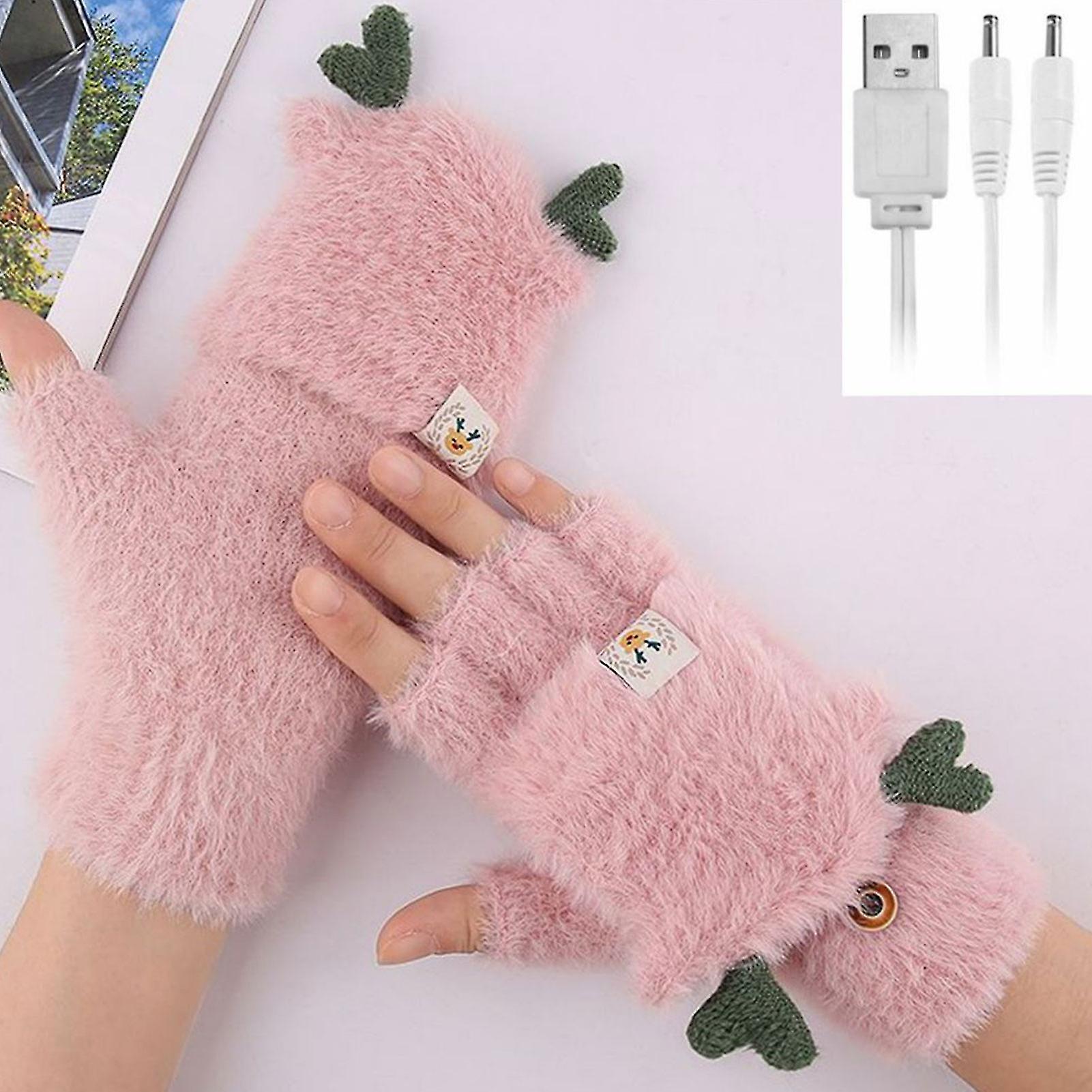 Women Usb Antler Gloves Washable Easy Usb Charging Gloves For Students Doing Homework