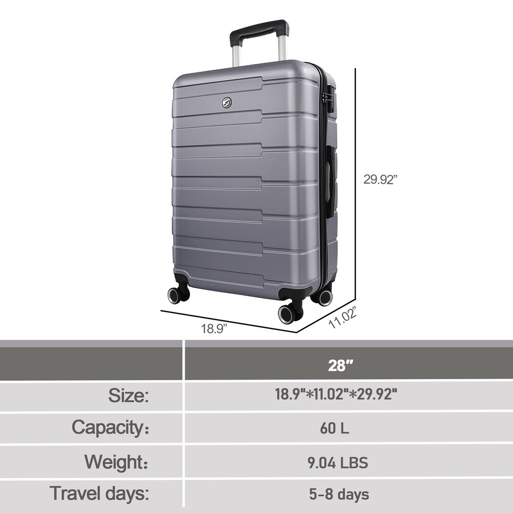 Hardside Expandable Luggage with Spinner Wheels  Checked Large 28 Inch Silver Grey