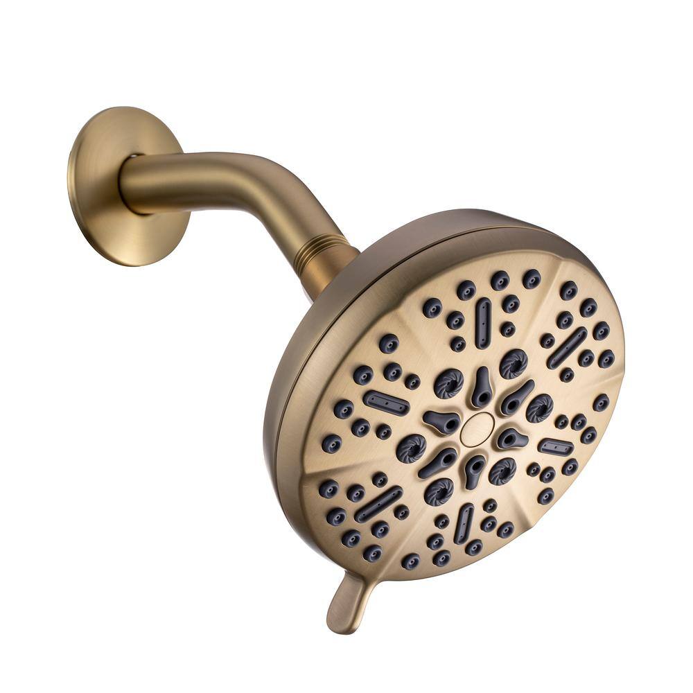 Boyel Living 5-Spray Patterns 5 in. Wall Mount Fixed Shower Head with 2.5 GPM and Stainless Steel Shower Arm in Brushed Gold TWSHA015-5BG