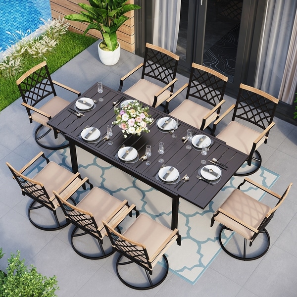 MAISON ARTS 7/9Piece Outdoor Patio Dining Set，6/8 Metal Swivel Dining Chairs，1 Rectangular Expandable Table