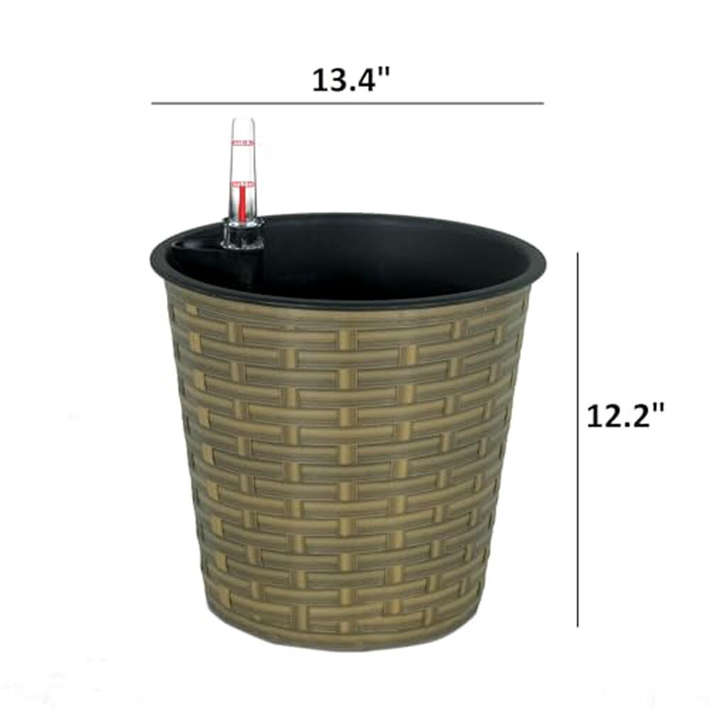 13.4 inch Self watering Wicker Round Decor Planter