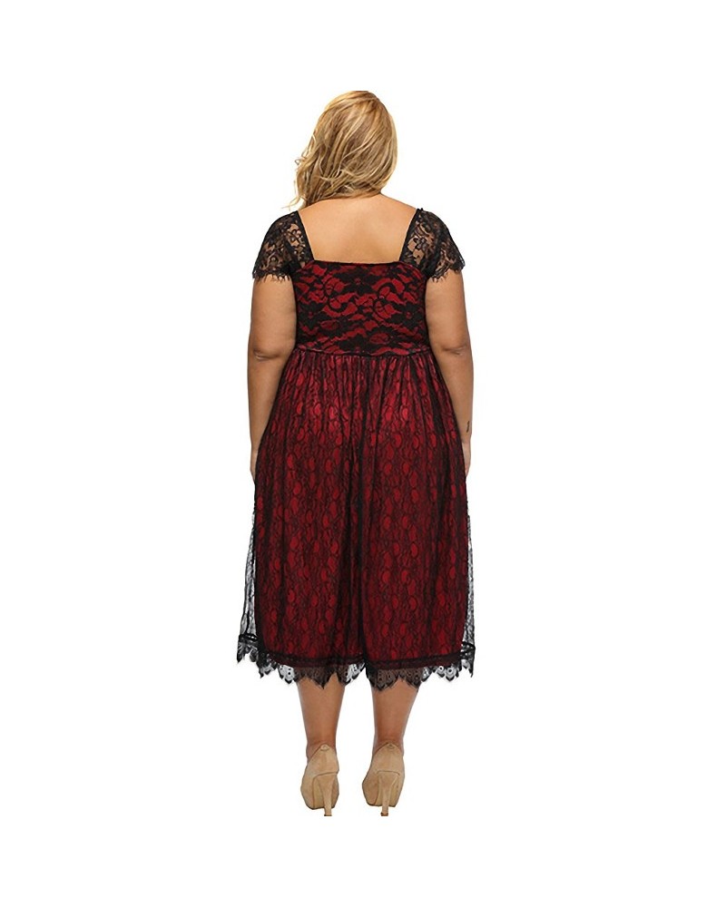 Women's Plus Size Lace Midi Dress - Capped Sleeves