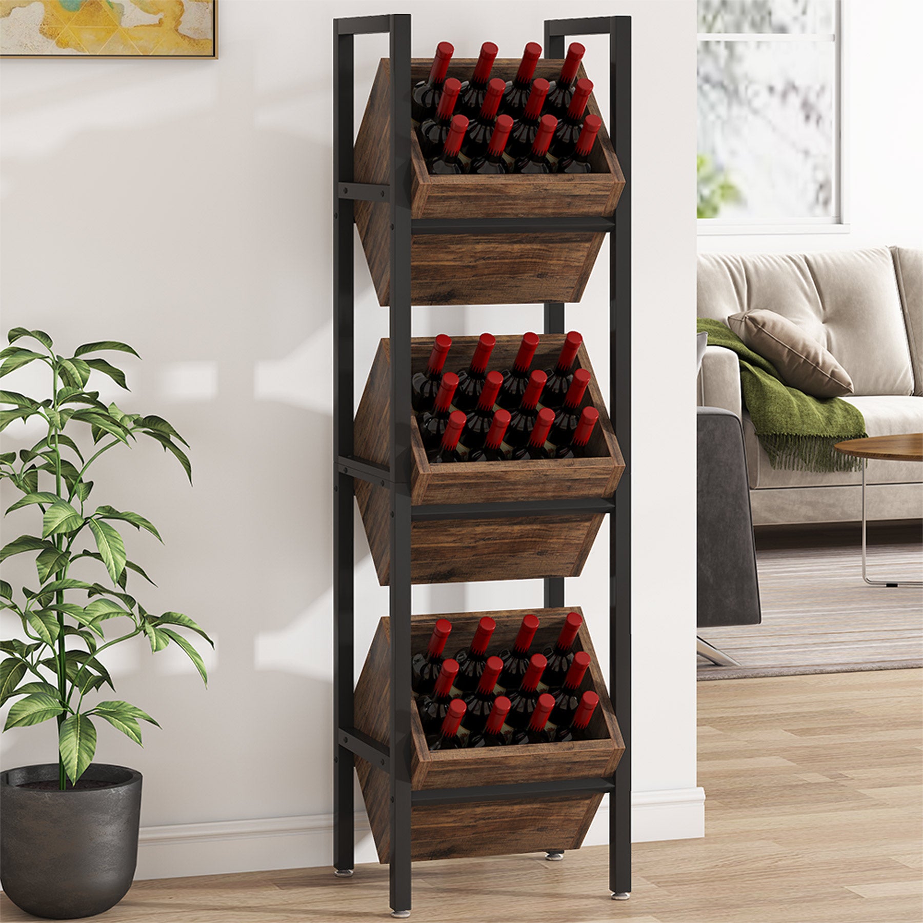 Industrial Wine Rack, 3 Tier Freestanding Wine Storage Stand