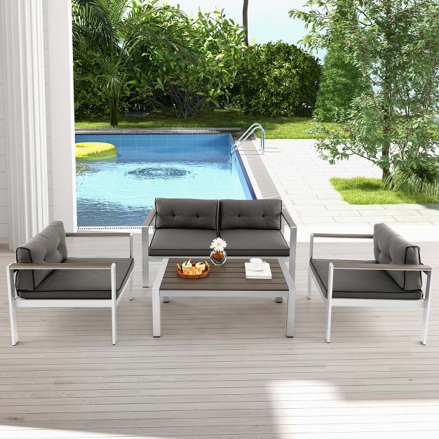 Costway Patio Aluminum Coffee Table Outdoor Rectangular Cocktail Accent Table Garden