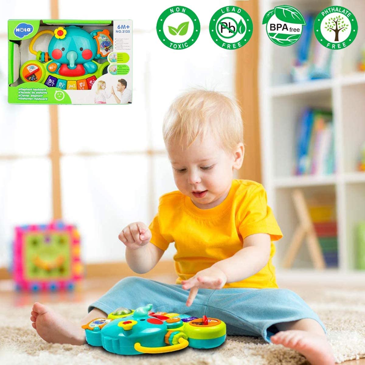 Baby Toys 6-12 Months， Elephant Keyboard Sensory Toys for Toddlers 1 2 Year Old Learning Toys for 1 Year Old Gift