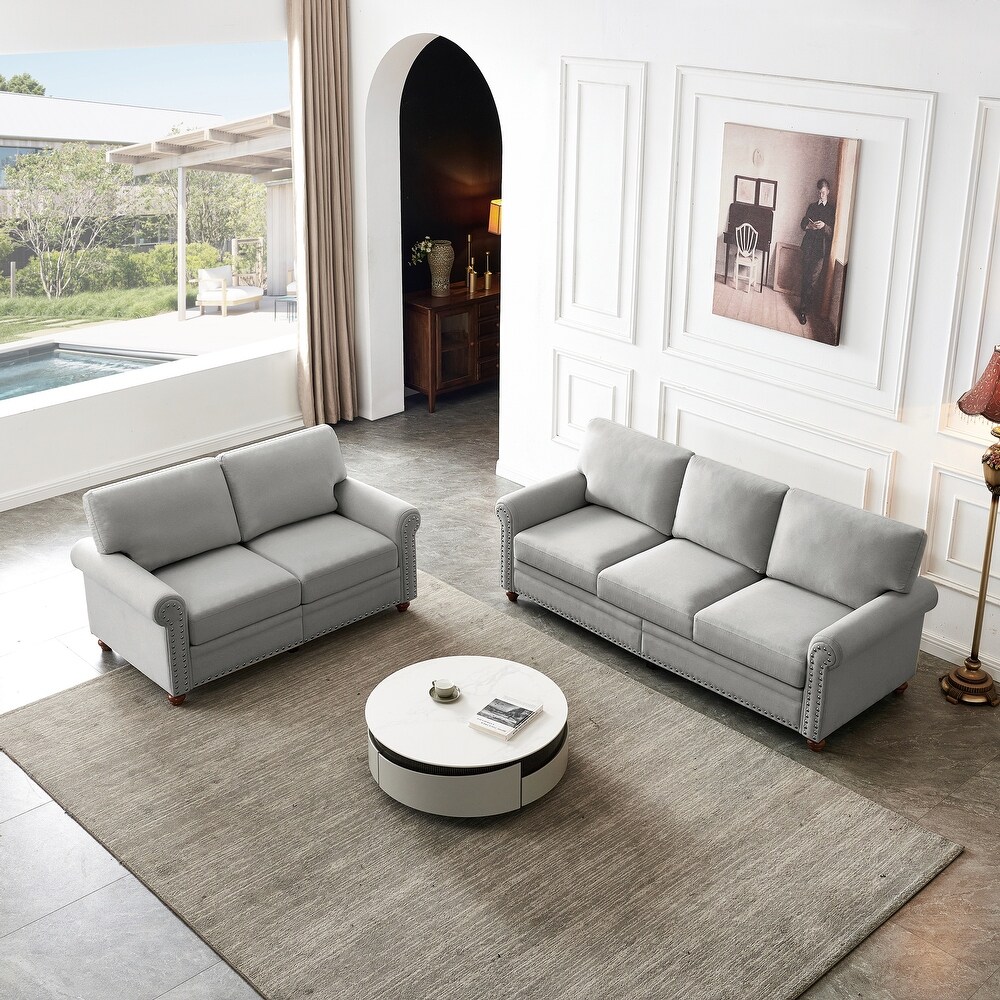 Loveseat   3 Seater Sofa Set w/ Storage Boxes   Removable Cushions  Linen Upholstery Sectional Sofa for Living Room(2pc)  Grey